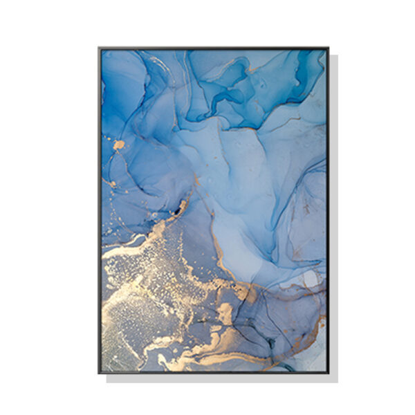 Fanno-Canvas Wall Art Light Blue Marble Gold Splash Black Frame 60x90cm Home Decor