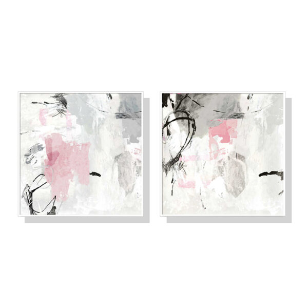 Fanno-Canvas Wall Art Set Abstract Pink Grey 40x40cm with White Floating Frame