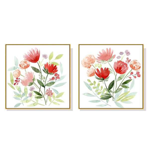 Fanno-Canvas Wall Art Set of 2 Floral Prints with Gold Frame 40x40cm Home Decor