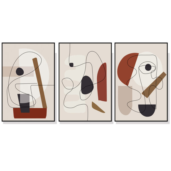 Fanno-Canvas Wall Art Abstract Line Art Set of 3 Framed Prints 70x100cm Home Decor