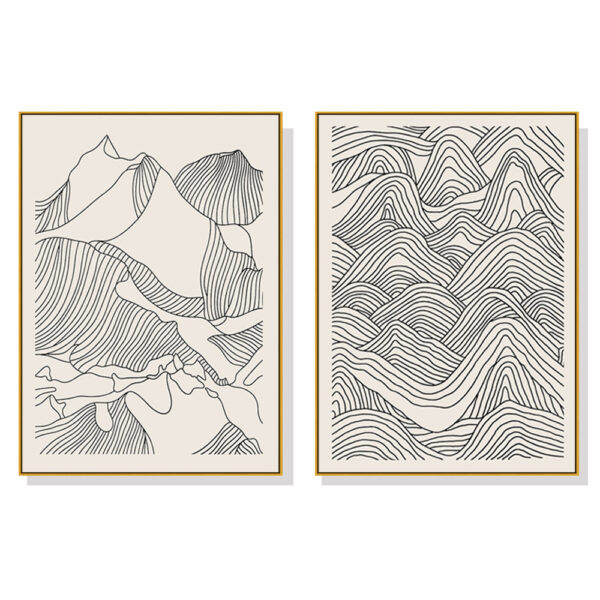 Fanno-Canvas Wall Art Mountain Line Art Set with Gold Frame 70x100cm Home Decor