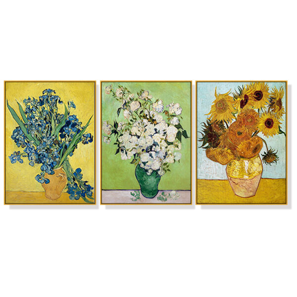 Fanno-Canvas Wall Art Set Van Gogh Sunflowers Roses 80x120cm Gold Frame Home Decor