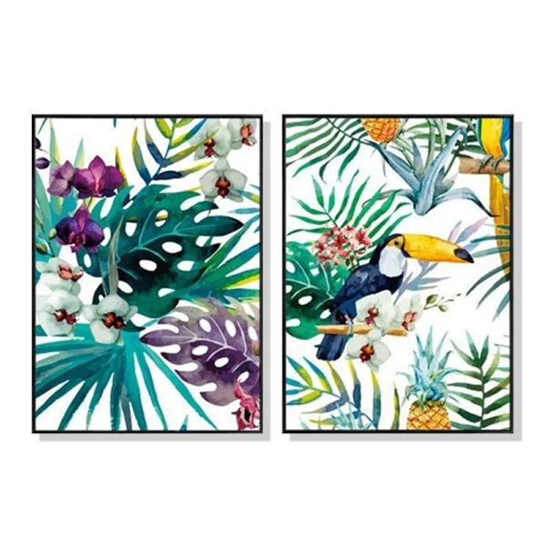 Fanno-Canvas Wall Art Set of 2 Toucan and Orchid 50x70cm Framed Prints for Home Decor