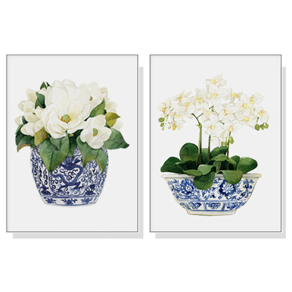 Fanno-Canvas Wall Art Elegant Flower Set with White Frame 100cm x 150cm Home Decor