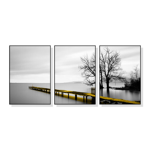 Fanno-Canvas Wall Art Calm Lake Bridge Tree Scene Set of 3 Framed Prints 70x100cm