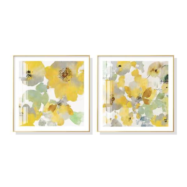 Fanno-Canvas Wall Art Yellow Flowers 50x50cm Set of 2 with Gold Floating Frame