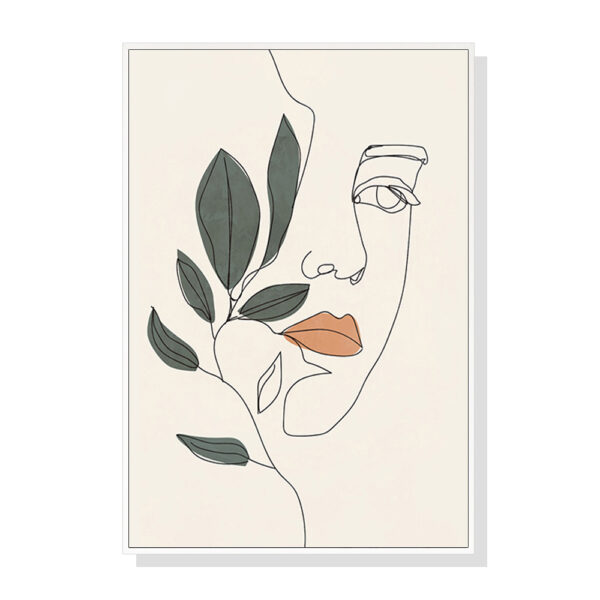 Fanno-Canvas Wall Art 70x100cm Line Art Girl Face with White Floating Frame