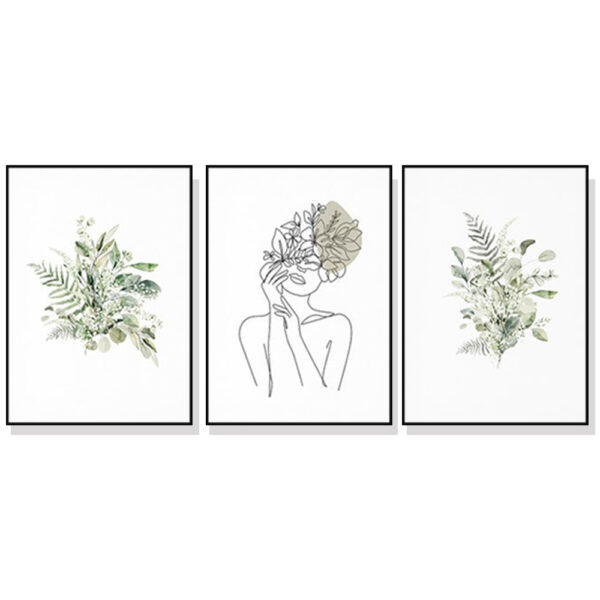 Fanno-Canvas Wall Art Botanical Line Girl Set of 3 Framed Prints 60x90cm Home Decor