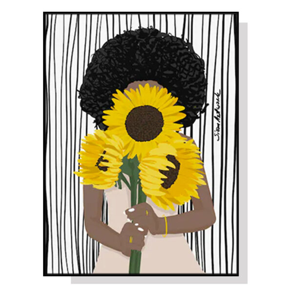 Fanno-Canvas Wall Art African Woman Sunflower Framed Print 50x70cm Home Decor