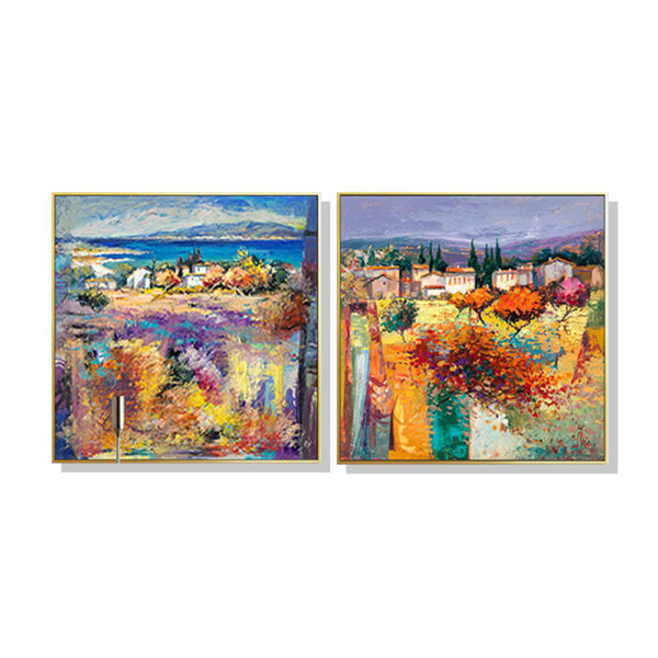 Fanno-Canvas Wall Art 50x50cm Estate Italiana Set of 2 Gold Frame Premium Print