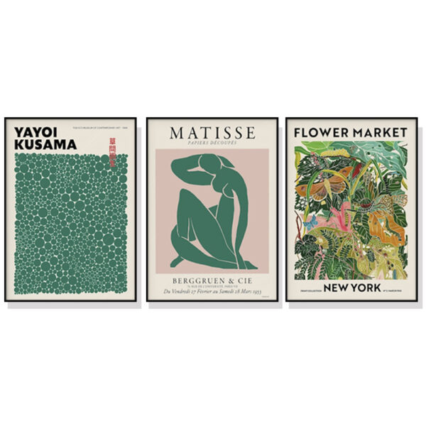 Fanno-Canvas Wall Art Flower Market Matisse Print Yayoi Kusama Black Frame 80x120cm