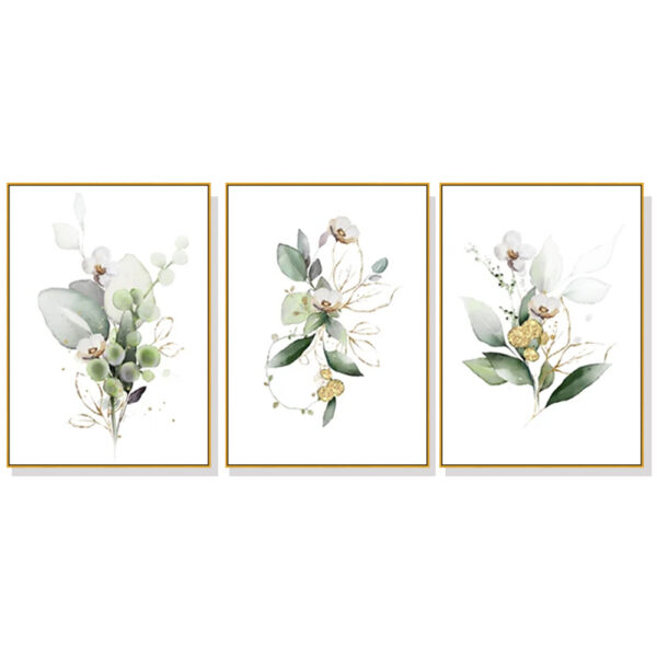 Fanno-Canvas Wall Art Green and Gold Watercolor Botanical Set of 3 Framed Prints