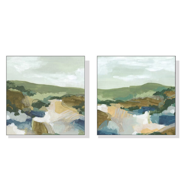 Fanno-Canvas Wall Art Abstract Landscape Set 80x80cm White Frame Premium Quality Decor