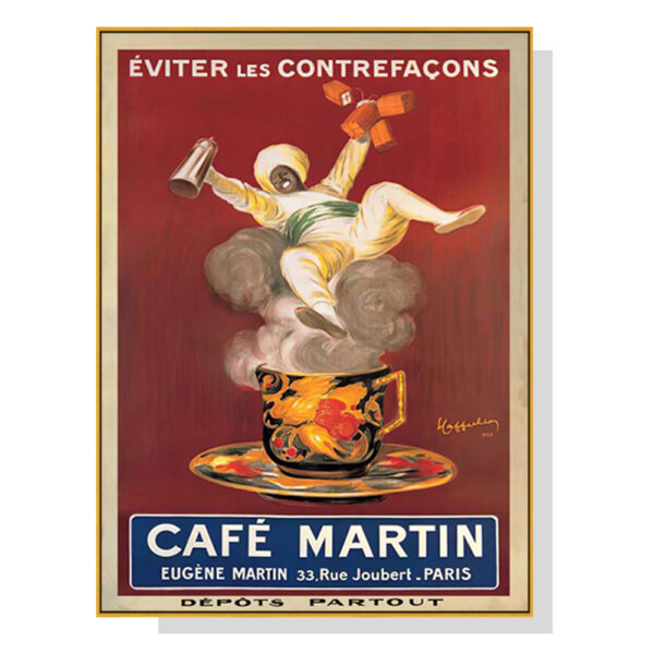 Fanno-Canvas Wall Art 90x135cm Cafe Martin Gold Frame Premium Print for Home Decor