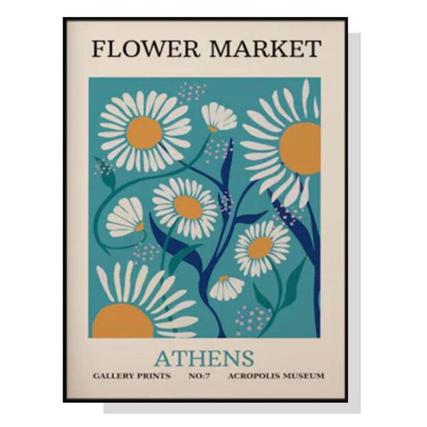 Fanno-Canvas Wall Art Flower Market Athens Black Frame 100cm x 150cm Home Decor