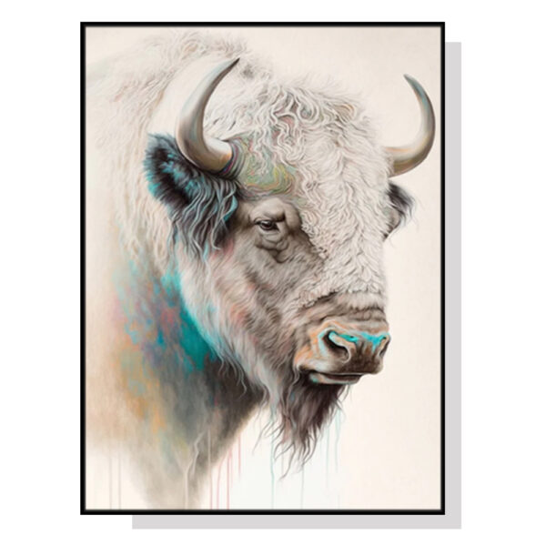 Fanno-Canvas Wall Art Great White Buffalo Black Frame 60x90cm Premium Print Decor