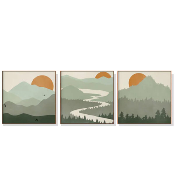 Fanno-Canvas Wall Art Set Sage Green Landscapes Framed 60x60cm Home Decor Australia