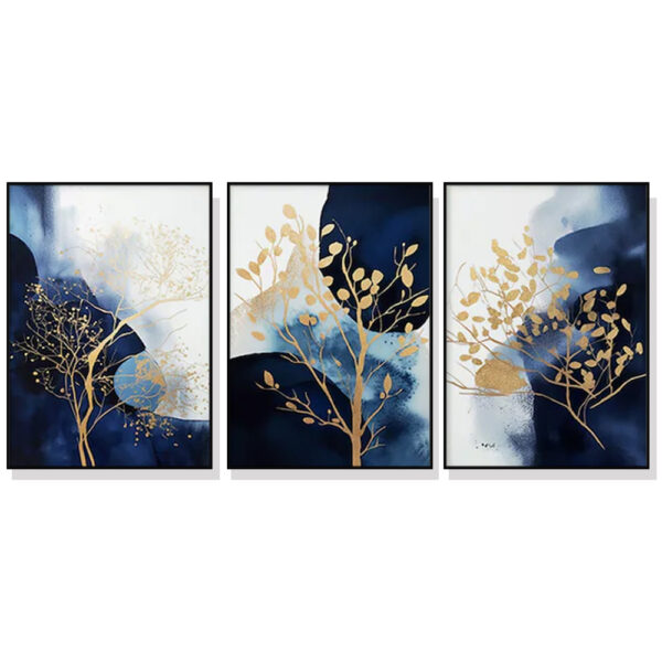 Fanno-Canvas Wall Art Navy and Gold Watercolor Shapes Set of 3 Framed Prints 40x60cm