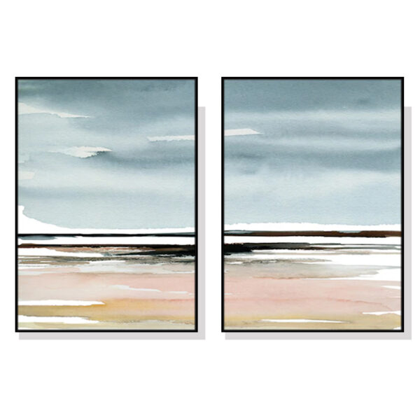 Fanno-Canvas Wall Art Pink Beach Landscape Set of 2 Framed Prints 50x70cm Australia