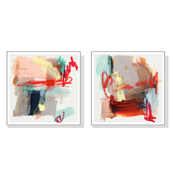 Fanno-Canvas Wall Art Abstract Colourful Garden Set of Two 50cm x 50cm Framed Prints