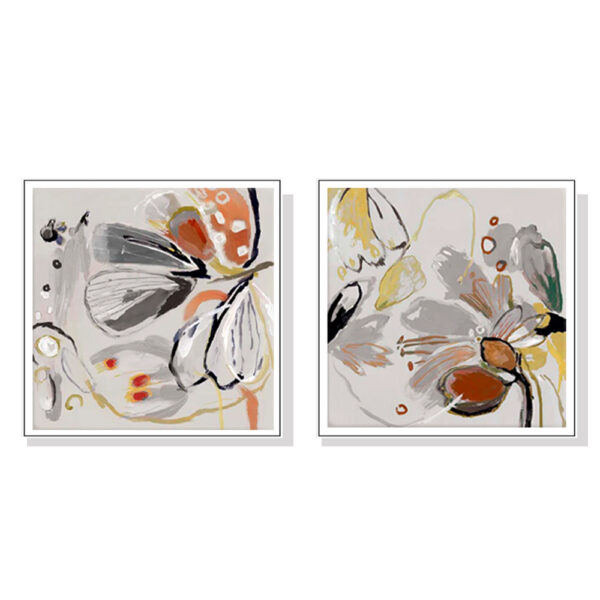 Fanno-Canvas Wall Art Blooming Spring Floral Set of 2 with White Frame 40x40cm