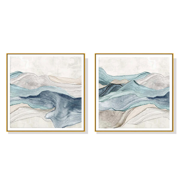 Fanno-Canvas Wall Art Blue Mountain Set of 2 Framed Prints for Home Decor 50x50cm