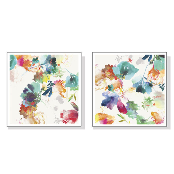 Fanno-Canvas Wall Art Glitchy Floral Set of 2 50cmx50cm White Frame Home Decor