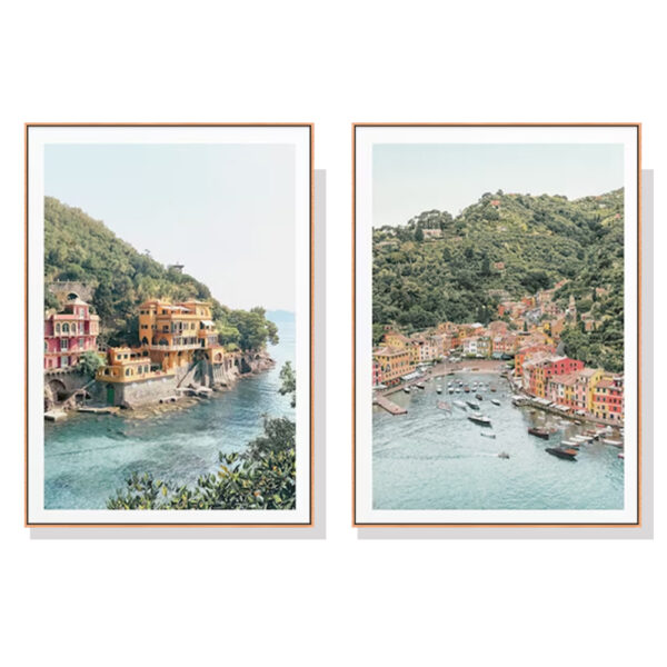 Fanno-Canvas Wall Art Italy Coast Set of 2 Framed Prints for Home Decor 50x70cm