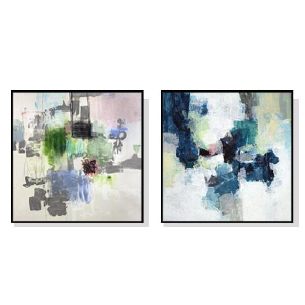 Fanno-Canvas Wall Art 100cmx100cm Blue Crushers Set of 2 with Black Frame Decor