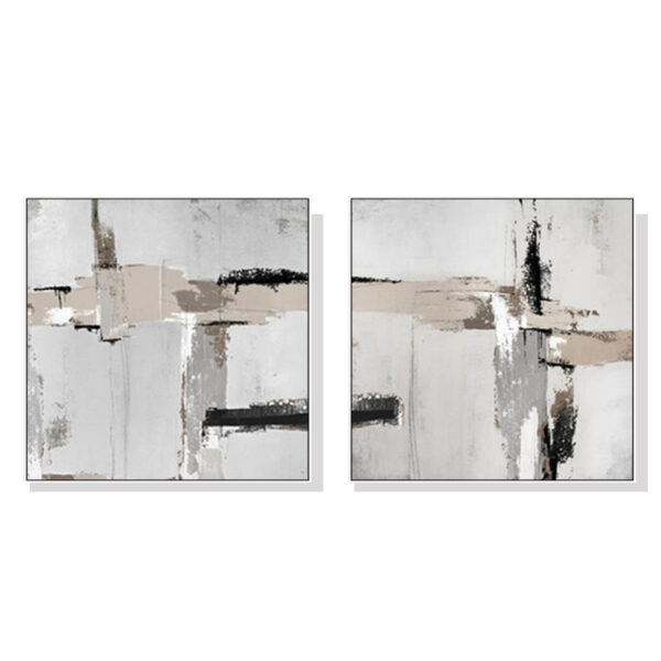 Fanno-Canvas Wall Art Neutral Abstract 50x50cm Set of 2 with White Floating Frame