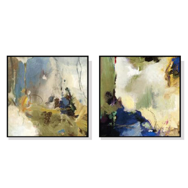 Fanno-Canvas Wall Art Set Abstract Blue 100cm x 100cm Black Frame Home Decor