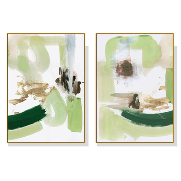 Fanno-Canvas Wall Art Set Abstract Green Mint with Gold Frame 90cm x 135cm