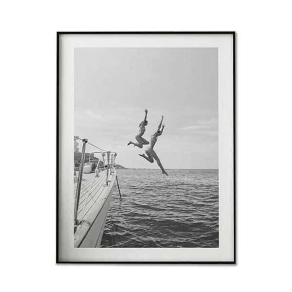 Fanno-Canvas Wall Art Black and White Ocean Jump Framed Print 40x60cm Home Decor