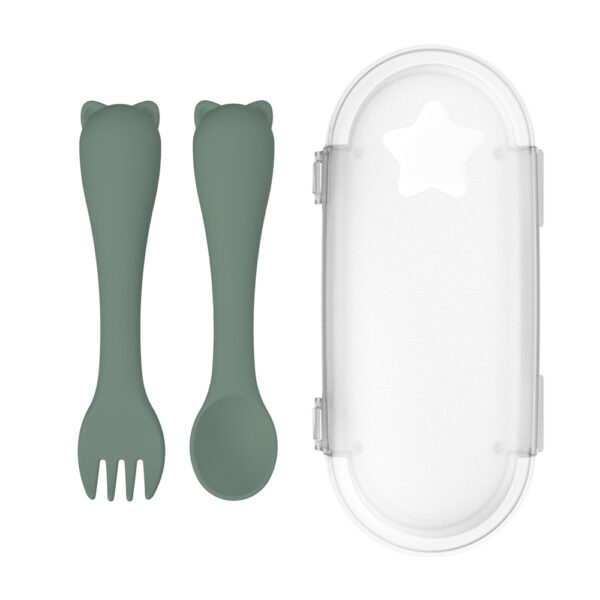 Fanno-Silicone Fork and Spoon Set for Babies with Travel Case Non-Toxic Self-Feeding