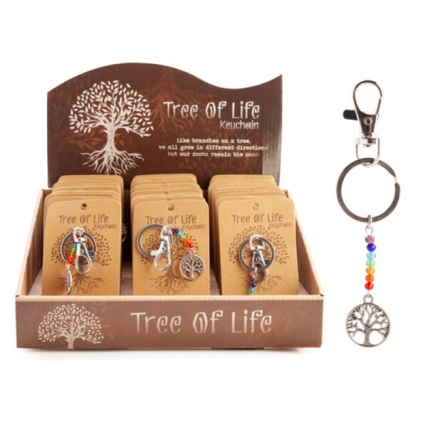 Fanno-Tree of Life Keychain with Rainbow Beads and Clip for Keys and Bags