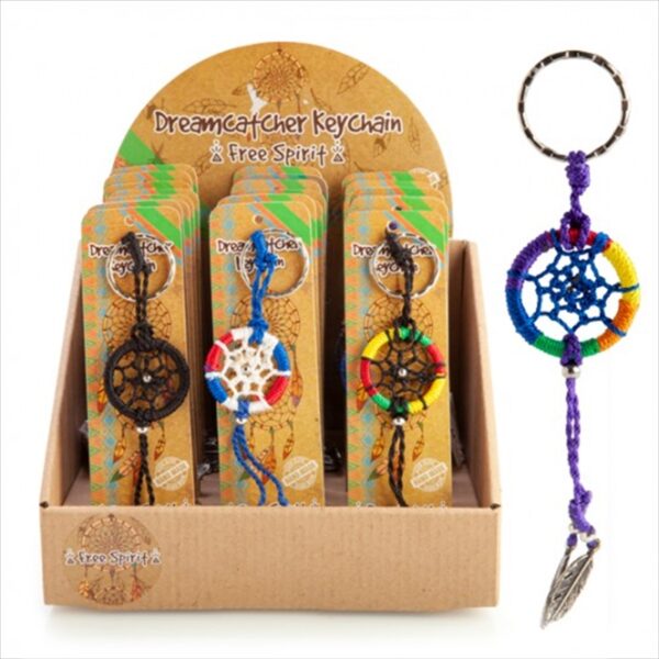 Fanno-Colorful Dreamcatcher Keychain with Silver Feather Charms Handmade Assorted Designs