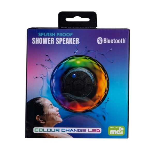 Fanno-Wireless Splash Proof Shower Speaker with LED Lights and Suction Cup for Calls