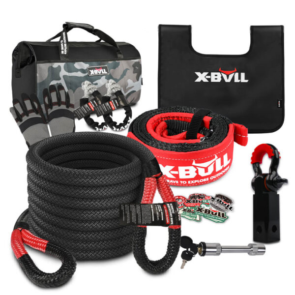 Fanno-Recovery Kit with Kinetic Rope Soft Shackles Tow Strap and Heavy Duty Gloves