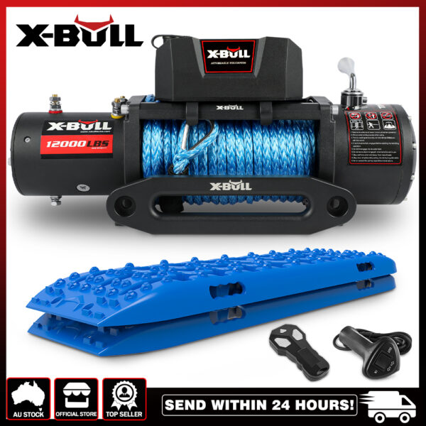 Fanno-12000LB Electric Winch with Synthetic Rope and Recovery Tracks for Off-Road Use