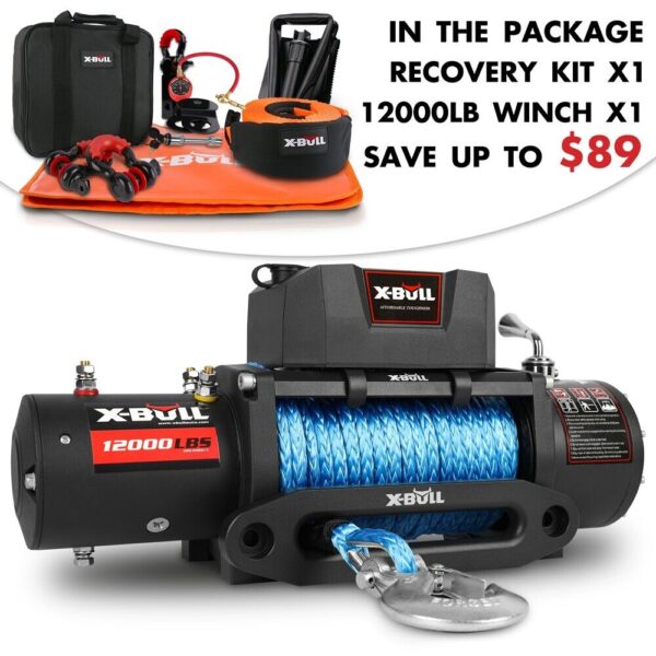 Fanno-12000LB Electric Winch 12V with 4WD Recovery Kit for Offroad Vehicles