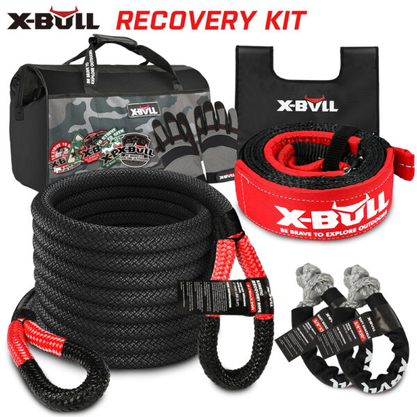 Fanno-Recovery Kit for Off-Road Vehicles Kinetic Rope Snatch Strap Soft Shackles Gloves