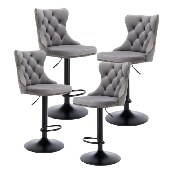 Fanno-Height Adjustable Swivel Bar Stool Velvet with Footrest for Dining Room and Kitchen