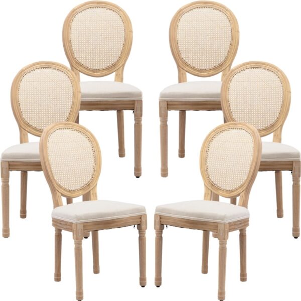 Fanno-AADEN 6x Rattan Dining Chairs with Solid Wood Legs- Beige