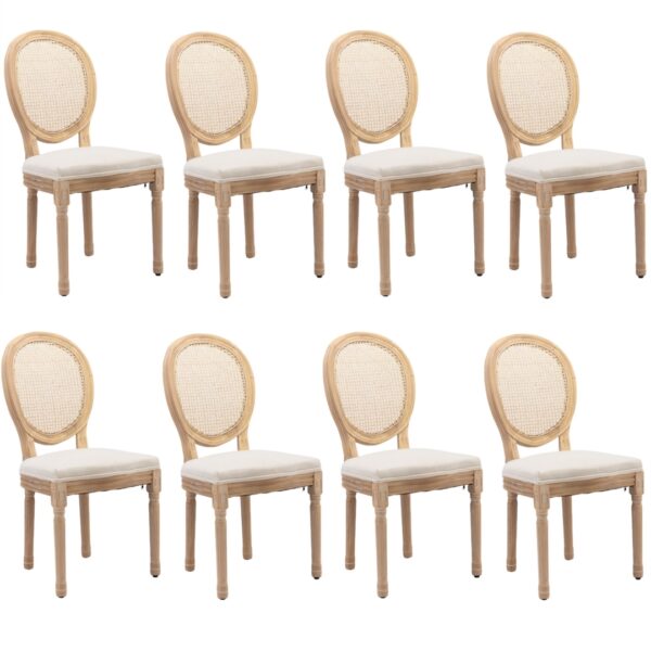 Fanno-AADEN 8x Rattan Dining Chairs with Solid Wood Legs- Beige