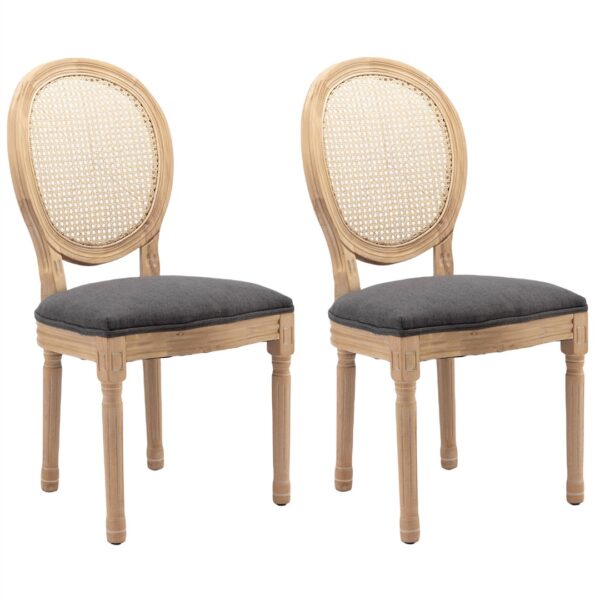 Fanno-AADEN 2x Rattan Dining Chairs with Solid Wood Legs- Grey