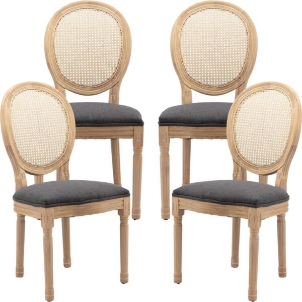 Fanno-AADEN 4x Rattan Dining Chairs with Solid Wood Legs- Grey