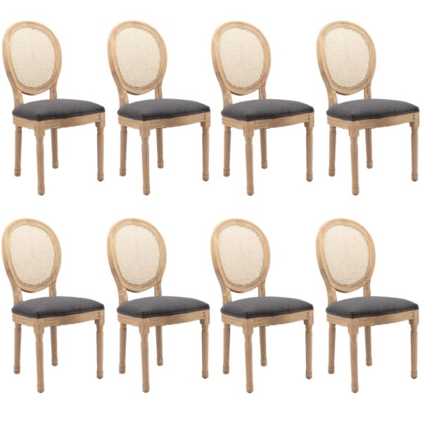 Fanno-AADEN 8x Rattan Dining Chairs with Solid Wood Legs- Grey