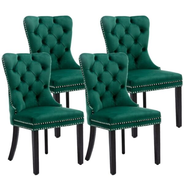 Fanno-Velvet Dining Chairs Set of 4 Modern High Back Upholstered Kitchen Chairs Green