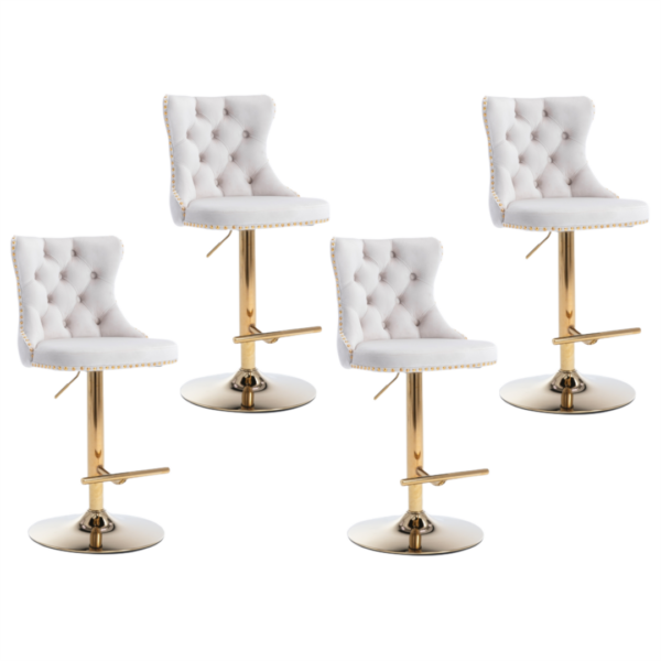 Fanno-Height Adjustable Swivel Bar Stool Velvet with Footrest and Golden Base Beige