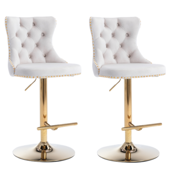 Fanno-Height Adjustable Velvet Bar Stool with Footrest and Golden Base for Dining Room